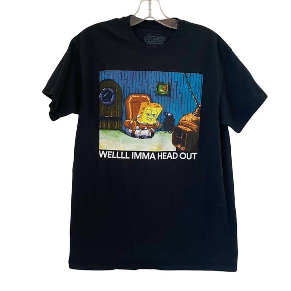 Spongebob Squarepants Well Imma Head Out Graphic Tee T-Shirt Black Medium Cotton - Picture 5 of 9
